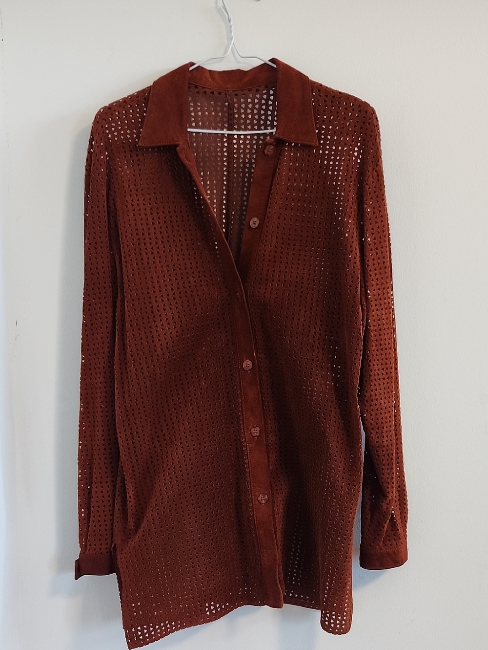 Danier  Laser Cut  Perforated Suede Rust Brown Suede Shacket